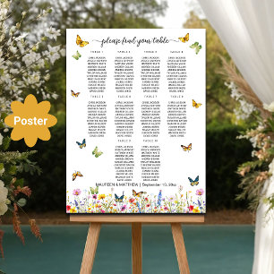 Wildflowers Butterflies 10 Tables Wedding Seating Poster