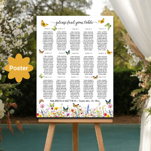 Wildflowers Butterflies 15 Tables Wedding Seating Poster