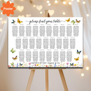 Wildflowers Butterflies 27 Tables Wedding Seating Poster