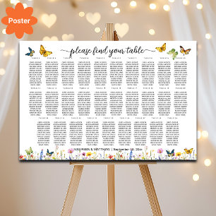 Wildflowers Butterflies 29 Tables Wedding Seating Poster