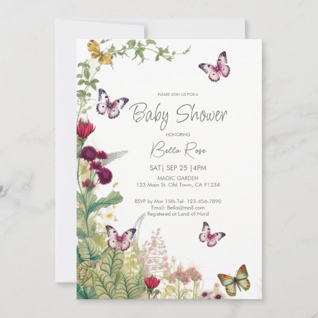 Wildflowers Butterflies Baby Shower Invitation (Front)