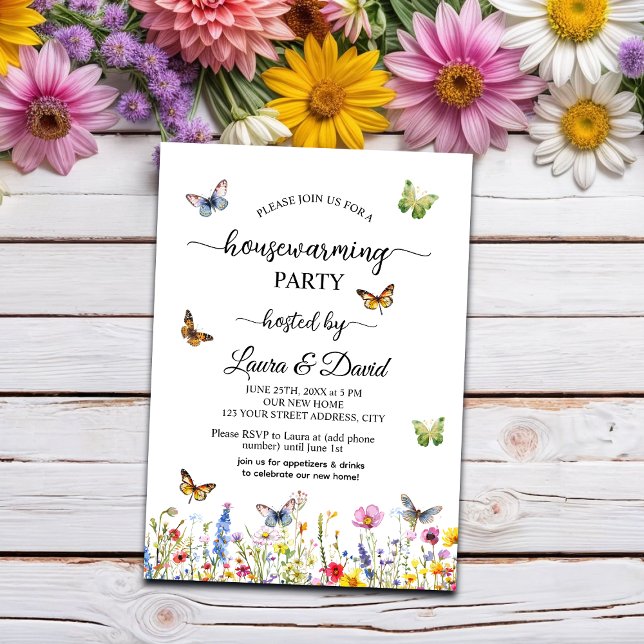 Wildflowers Butterflies Elegant Housewarming Party Invitation (Creator Uploaded)