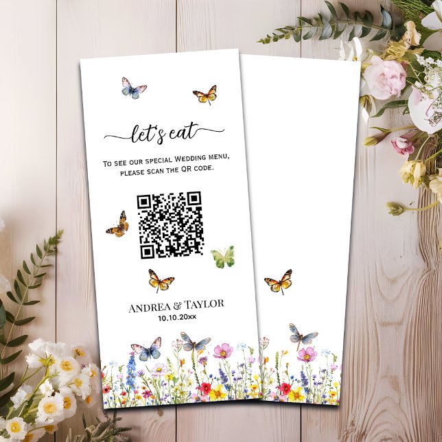 Wildflowers Butterflies Elegant QR Code Wedding  Menu (Creator Uploaded)