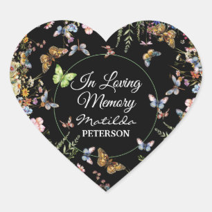 Wildflowers Butterflies Greenery Funeral  Heart Sticker
