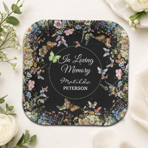 Wildflowers Butterflies Greenery Funeral  Paper Plate