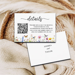 Wildflowers Butterflies QR Code Wedding Details Enclosure Card