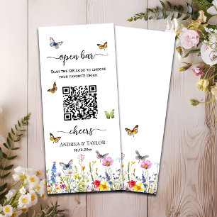 Wildflowers Butterflies QR Code Wedding Open Bar Menu
