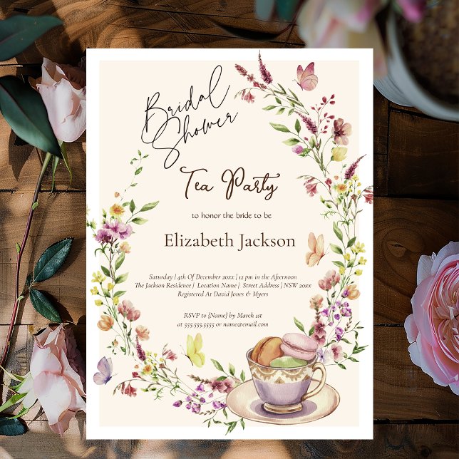 Wildflowers Butterflies Tea Party Bridal Luncheon Invitation (Creator Uploaded)