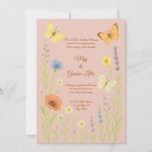 Wildflowers & Butterflies Watercolor Style Wedding Invitation