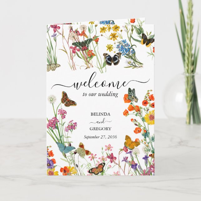 Wildflowers Butterflies Wedding Order of Service Programme (Front)
