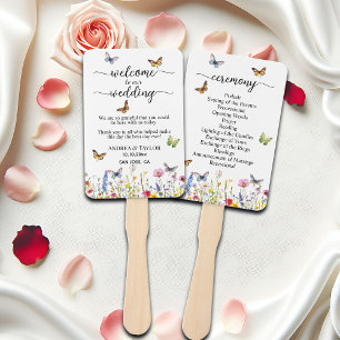 Wildflowers Butterflies Wedding Program Ceremony Hand Fan