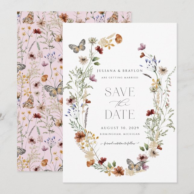 Wildflowers Butterfly Floral  Save The Date (Front/Back)