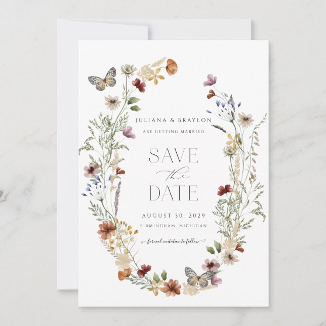 Wildflowers Butterfly Floral  Save The Date (Front)