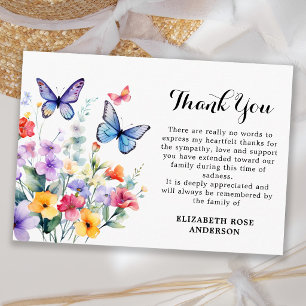 Wildflowers Butterfly Modern Memorial Funeral Thank You Card