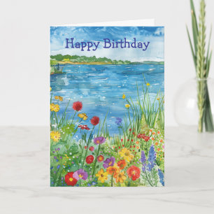 Wildflowers by a Lake Birthday Card