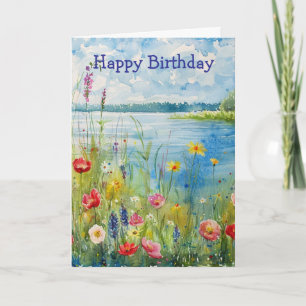 Wildflowers by a Lake Birthday Card
