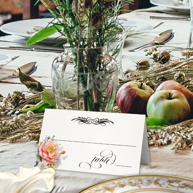 Wildflowers & Calligraphy - Cream Place Card (Creator Uploaded)