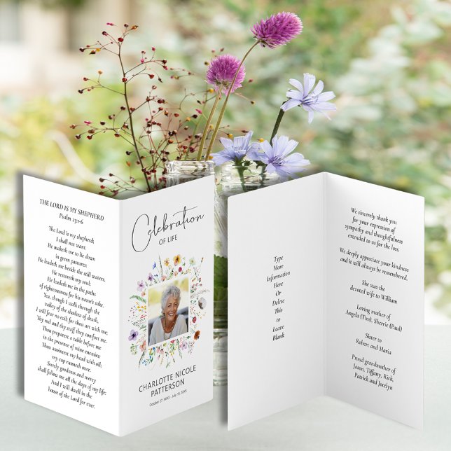 Wildflowers Celebration of Life Photo Prayer Card (Wildflowers Celebration of Life photo folded prayer card)