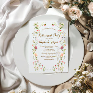 Wildflowers Champagne Glass Teracotta Retirement Invitation
