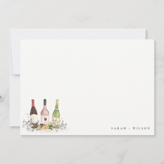 Wildflowers Cheers to Love Wine Bottles Wedding Card (Front)