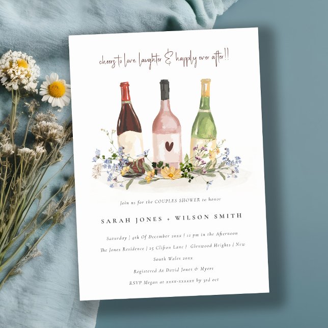 Wildflowers Cheers Wine Bottles Couples Shower Invitation (Creator Uploaded)
