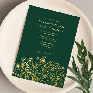 Wildflowers Chic Emerald Green and Gold Wedding