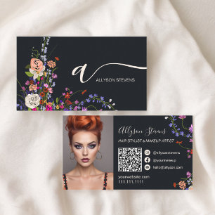 Wildflowers chic hair makeup photo initial qr code business card