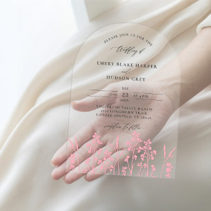 Wildflowers Chic Pink Modern Arch Clear Wedding Acrylic Invitations