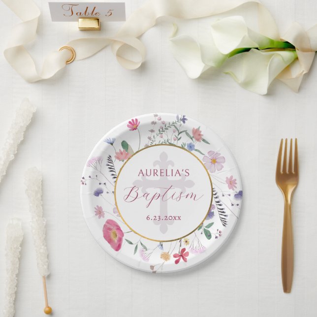 Wildflowers Circle Baptism Paper Plate (Wedding)