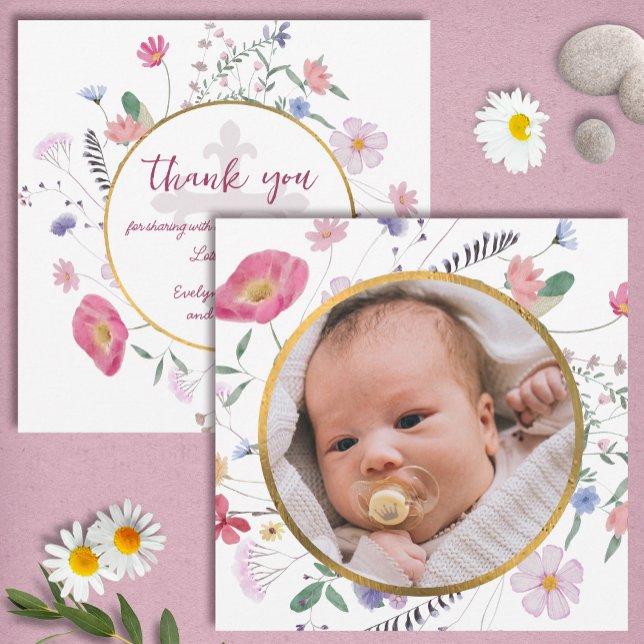 Wildflowers Circle Baptism Thank You Card (Creator Uploaded)