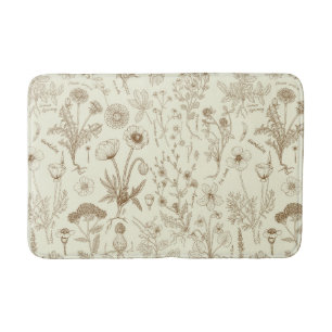 Wildflowers collage/ beige and sepia bath mat