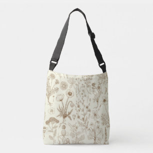 Wildflowers collage/ beige and sepia crossbody bag