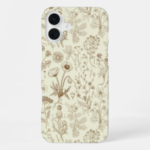 Wildflowers collage/ beige and sepia iPhone 16 plus case
