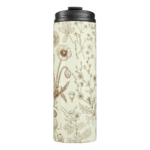 Wildflowers collage/ beige and sepia thermal tumbler