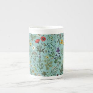 Wildflowers collage on blue bone china mug