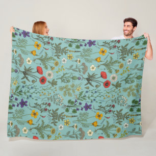 Wildflowers collage on blue fleece blanket