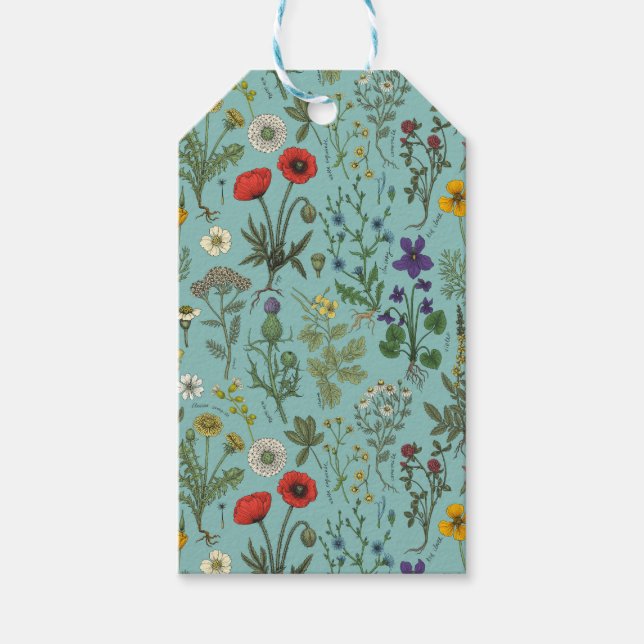 Wildflowers collage on blue gift tags (Front)