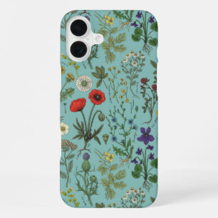 Wildflowers collage on blue iPhone 16 plus case