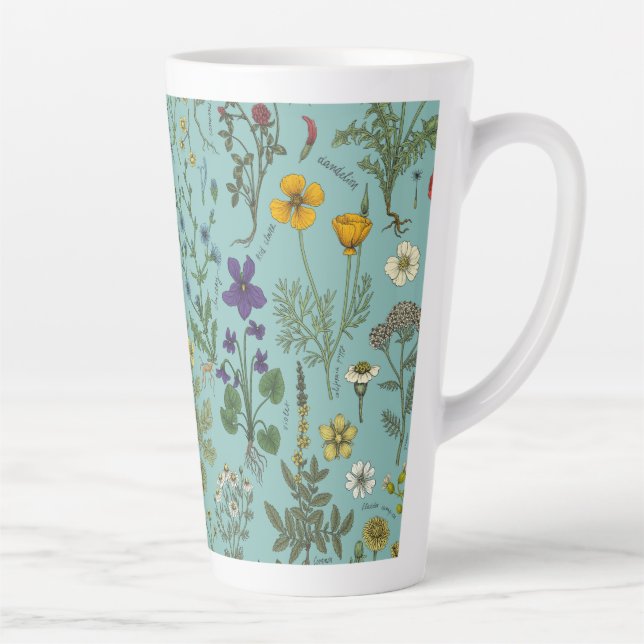 Wildflowers collage on blue latte mug (Right)