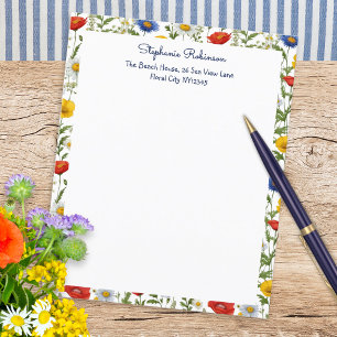 Wildflowers Colourful Floral Border Writing Paper