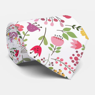 Wildflowers Colourful Floral Design on White Tie