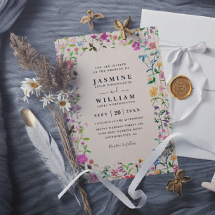 Wildflowers Colourful Rustic Chic QR Code Wedding Invitation
