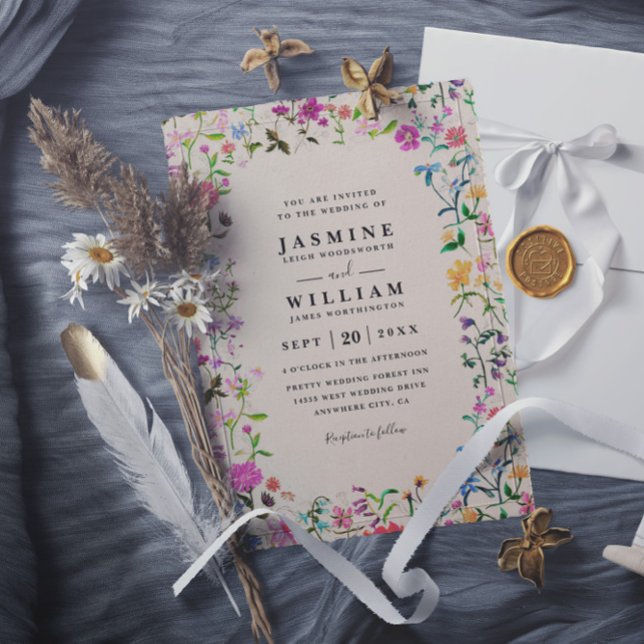 Wildflowers Colourful Rustic Chic QR Code Wedding Invitation (Creator Uploaded)