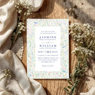 Wildflowers Cottage Elegant Modern QR Code Wedding Invitation