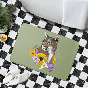 Wildflowers Cougar Mountain Lion Puma  Bath Mat