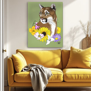 Wildflowers Cougar Mountain Lion Puma Canvas Print