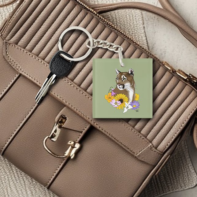 Wildflowers Cougar Mountain Lion Puma  Key Ring (Creator Uploaded)