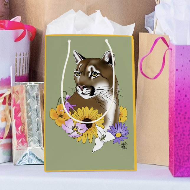 Wildflowers Cougar Mountain Lion Puma  Medium Gift Bag (Creator Uploaded)
