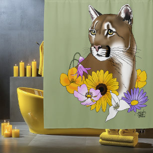Wildflowers Cougar Mountain Lion Puma  Shower Curtain