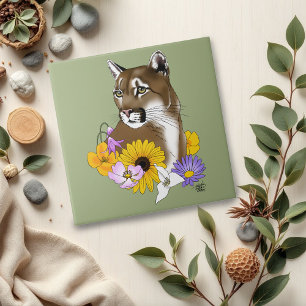 Wildflowers Cougar Mountain Lion Puma Tile